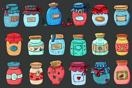 Jar Big Set. Interior Jar. Shabby chic and Cozy Home. Scandinavian style, comfort in the house. Hygge. - Vector. Vector illustrationのイラスト素材