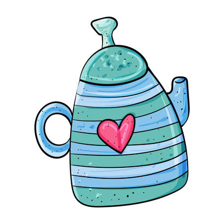 Beautiful Teapot with Heart. Time of Tea and sweets. A cozy homeのイラスト素材