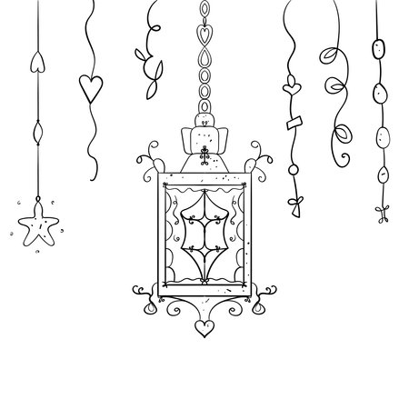 Oriental old Lantern vector illustration. Holiday Vector Template coloring bookのイラスト素材