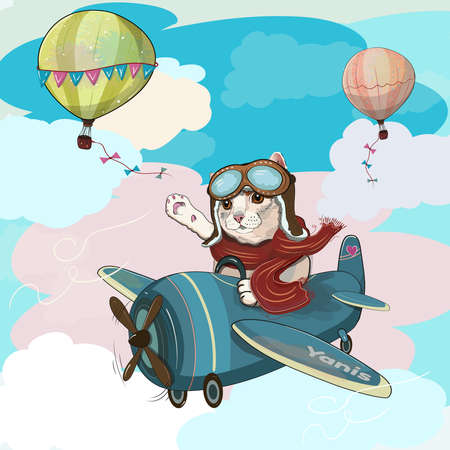 Cute Cat Aviator. Vector illustration for children.のイラスト素材