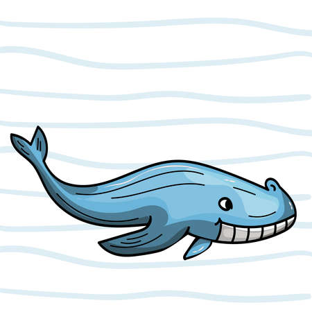 Cute Whale blue color. Vector animal clip artのイラスト素材