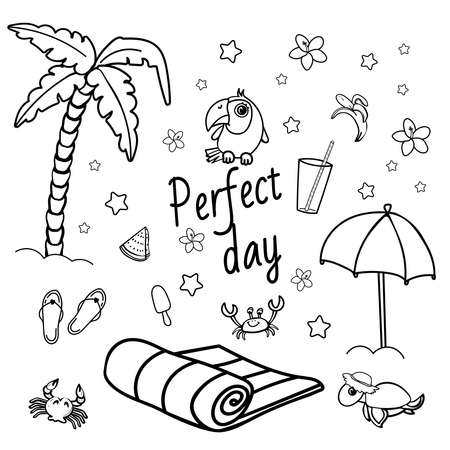 Beachside Weekend with Drinks and Fruitsのイラスト素材