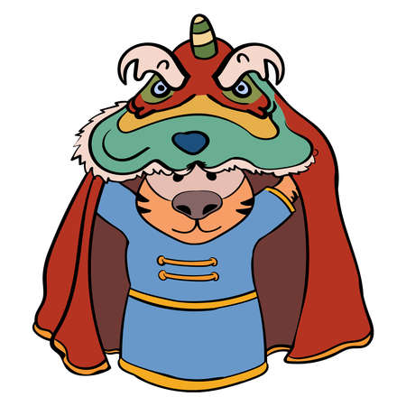 New Year Lion Tiger Dance in China Vector Oriental Styleのイラスト素材