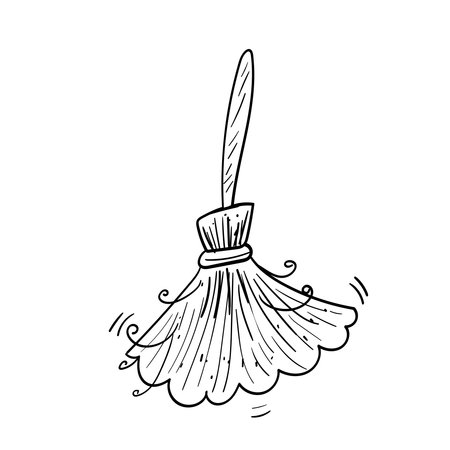 Halloween Broom Witch Illustration, Old Broom Coloring Vector Illustrationのイラスト素材