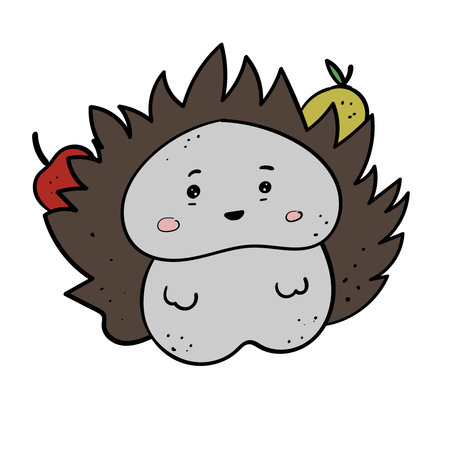 Forest Hedgehog with Fruit on Needles Vector Illustration Cartoonのイラスト素材