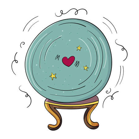 Glass Ball for Predictions, Crystal Gypsy Hand Drawn Oracle Cartoonのイラスト素材