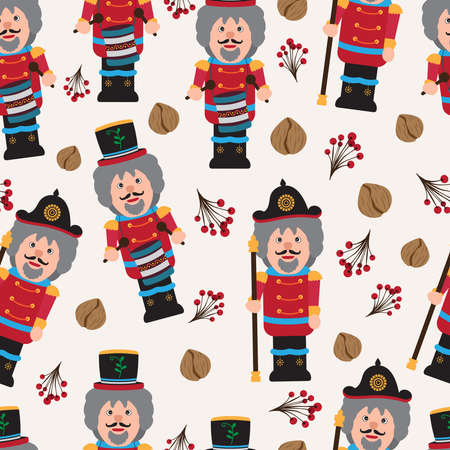 Nutcracker and Walnuts Christmas Pattern Repeating, Vectorのイラスト素材
