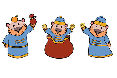 Collection Cute cartoon striped Feng Shui Tigerのイラスト素材
