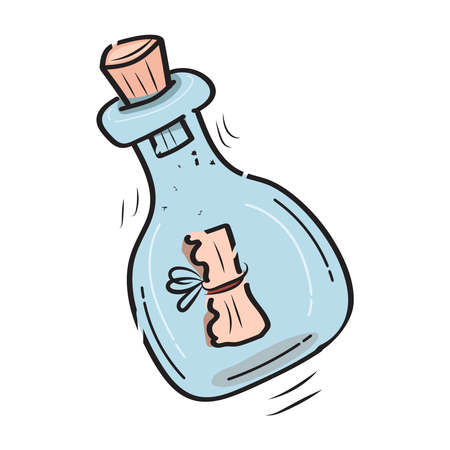 Message in a Glass Bottle, Sea or ocean Mail. Vector design elementのイラスト素材