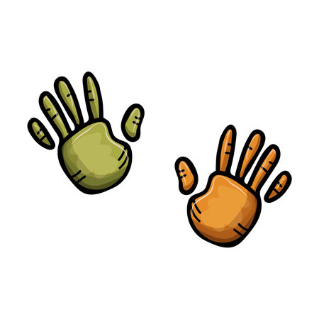 Colored prints of small childrens colorful hands vector illustrationのイラスト素材