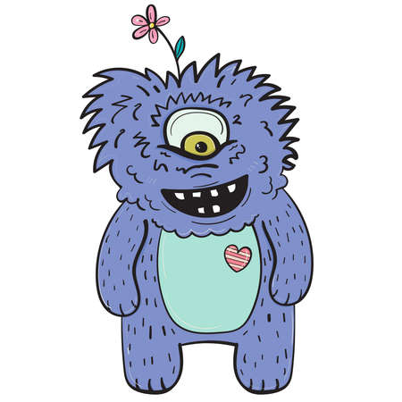 Purple monster in doodle style. cartoon vector illustration. happy halloween.のイラスト素材