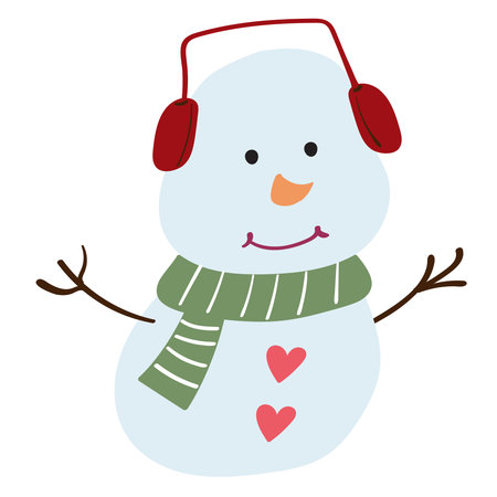 Christmas snowman with headphones in cartoon styleのイラスト素材