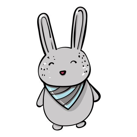 Rabbit in The Neck-Tied Scarf Isolated Illustrationのイラスト素材