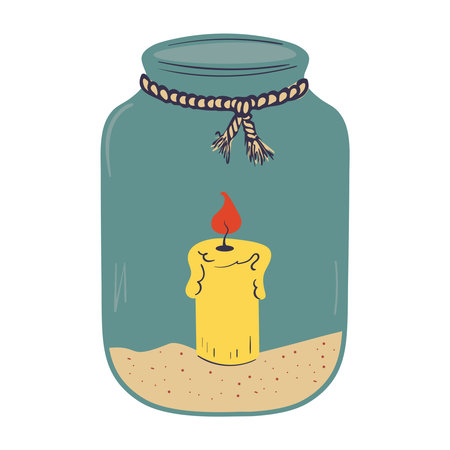 Jar with Candle Inside Flat Vector Illustrationのイラスト素材