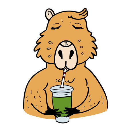 Capybara Drinking from a Plastic Cup Cartoon Vector Illustration Vector Illustrationのイラスト素材