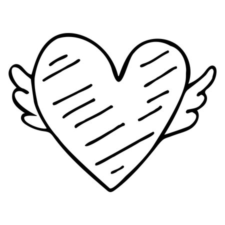 Winged Heart for Valentines Day Coloring Doodle Illustrationのイラスト素材