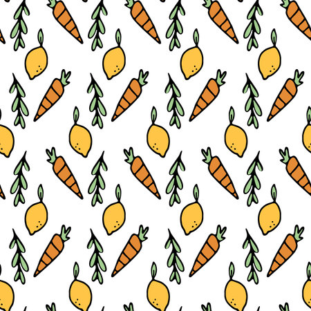 Orange carrots and lemon seamless pattern. Vector illustration