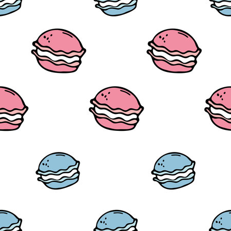 Macaron endless texture. Vector colorful macaroons seamless pattern in hand drawn styleのイラスト素材