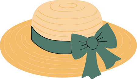 Cute charming illustration of a straw hat with a bow a summer, vintage designのイラスト素材