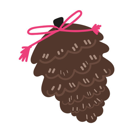 Pine cone Christmas illustration in cute simple vector style. A festive holiday decoration for winter designs, Scandinavian-inspired graphics, seasonal art, and woodland botanical elementsのイラスト素材