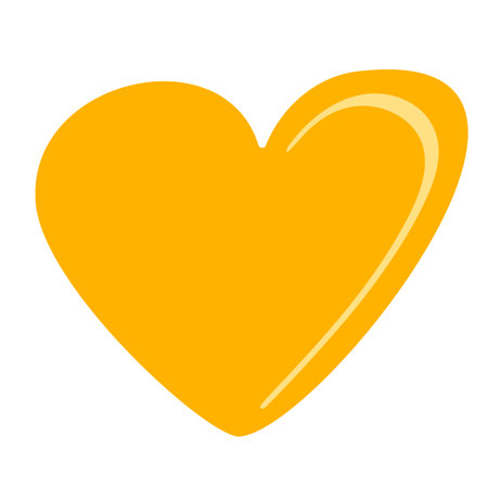 A simple, hand-drawn yellow heart illustration with a subtle highlight. This minimalist, flat design graphic symbolizes love, joy, and friendshipのイラスト素材