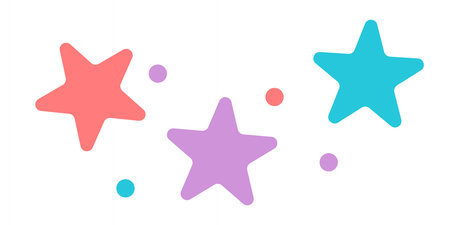 Colorful rounded stars and dots illustration in pastel colors. Simple, playful graphic in coral,...