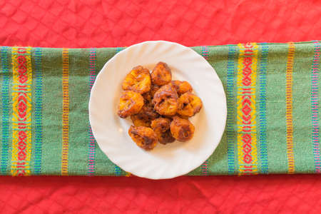 typical Salvadoran dish fried plantains with sugarの写真素材