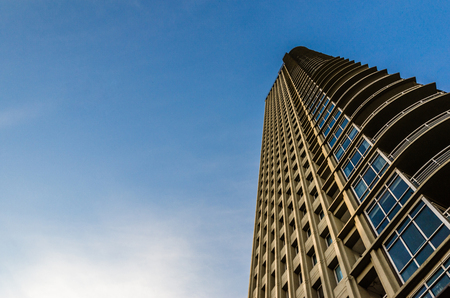 Skyscrapers in Puerto Madero neighborhood in Buenos Aires against blue skyの写真素材