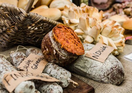 Nduja, a spicy spreadable sausage from the south of Italyの写真素材