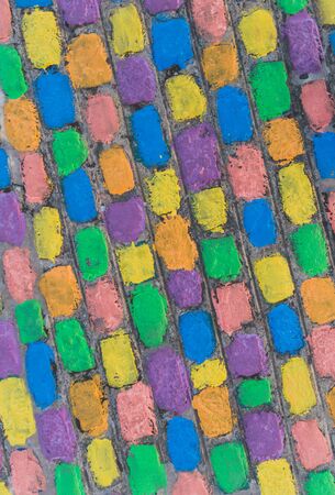 Colorful pebbles on the road in Caminito street in La Boca neighborhoodの写真素材