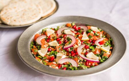 Selection of traditional Arab and Jewish healthy food, vegan and vegetarian