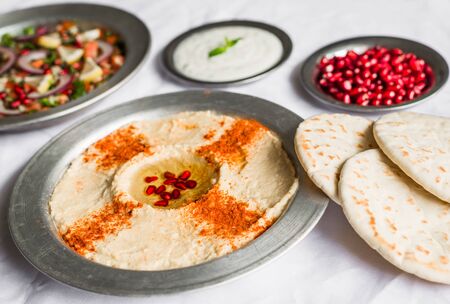 Selection of traditional Arab and Jewish healthy food, vegan and vegetarianの写真素材