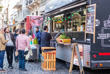 Buenos Aires, Argentina - June 10, 2017: People at a street food market festivalのeditorial素材