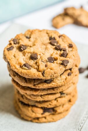 Colorful and tasty chocolate chip cookie. Concept of sweet food and dessert.