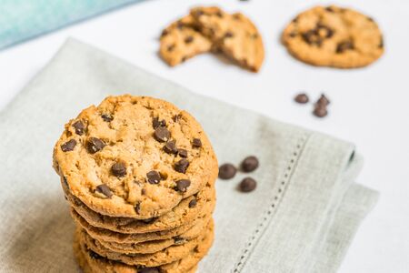 Colorful and tasty chocolate chip cookie. Concept of sweet food and dessert.の写真素材