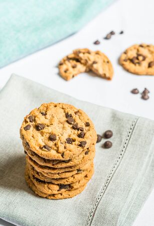 Colorful and tasty chocolate chip cookie. Concept of sweet food and dessert.の写真素材