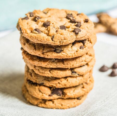Colorful and tasty chocolate chip cookie. Concept of sweet food and dessert.の写真素材