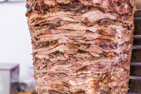 Kebab and grill shawarma meat at a street food market.の写真素材
