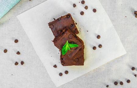 Dark chocolate and cocoa brownie fudge cakes dessert on white backgroundの写真素材