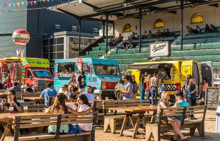 Buenos Aires, Argentina - November 25, 2017: People at a street food market