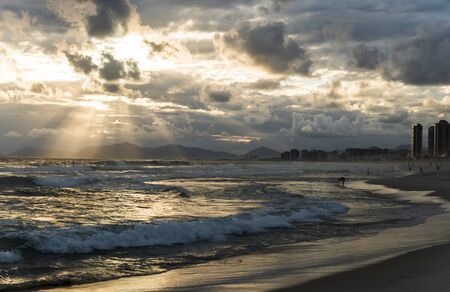 Barra da Tijuca coastline beach sea in Rio de Janeiro during the sunsetの写真素材
