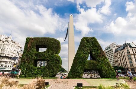 Buenos Aires, Argentina - February 9, 2018: Wide angle photo of Obelisk squareのeditorial素材