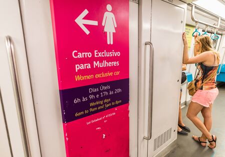 Rio de Janeiro, Brazil - February 24, 2018: Women in an exclusive metro wagonのeditorial素材