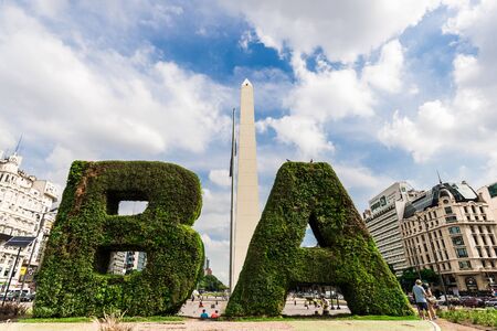 Buenos Aires, Argentina - February 9, 2018: Wide angle photo of Obelisk squareのeditorial素材