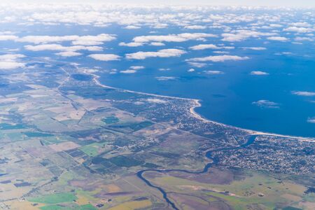Aerial view of Atlantic ocean coast in Brazil in summer.の写真素材