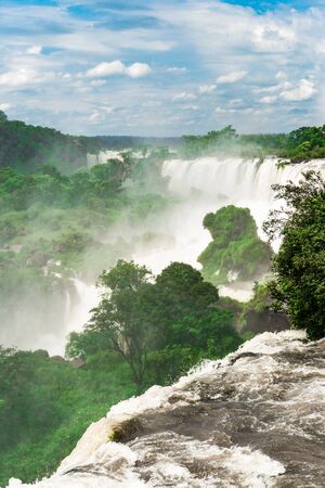 Wide angle landscape of Iguazu falls waterfalls. Photo from Argentinian side.の写真素材