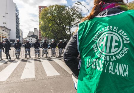 Buenos Aires, Argentina - August 31, 2018: Protesters during a rally