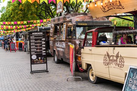 Buenos Aires, Argentina - November 25, 2018: Food trucks at street food marketのeditorial素材