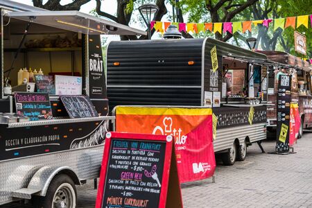 Buenos Aires, Argentina - November 25, 2018: Food trucks at street food marketのeditorial素材