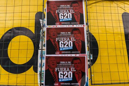 Buenos Aires, Argentina - November 29, 2018: Posters at protests of left-wingのeditorial素材